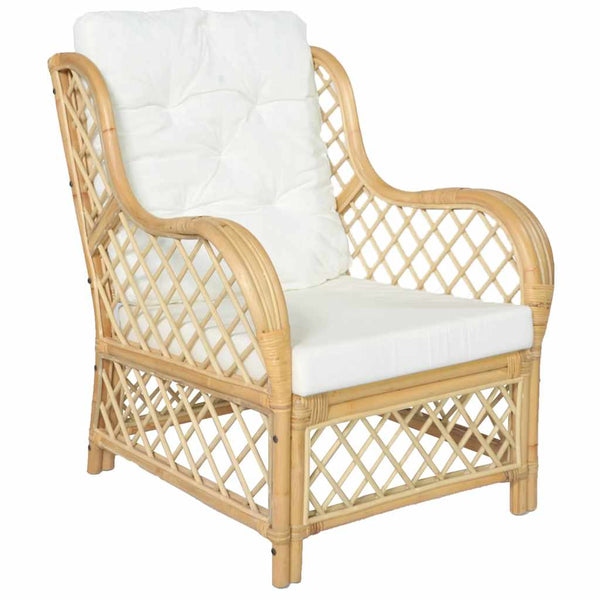 Rattan Sessel mit Leinenkissen