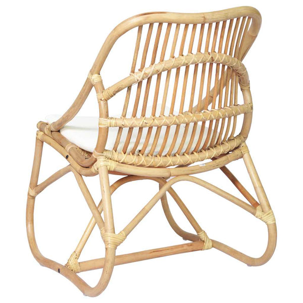 Rattanstuhl mit Leinenbezug