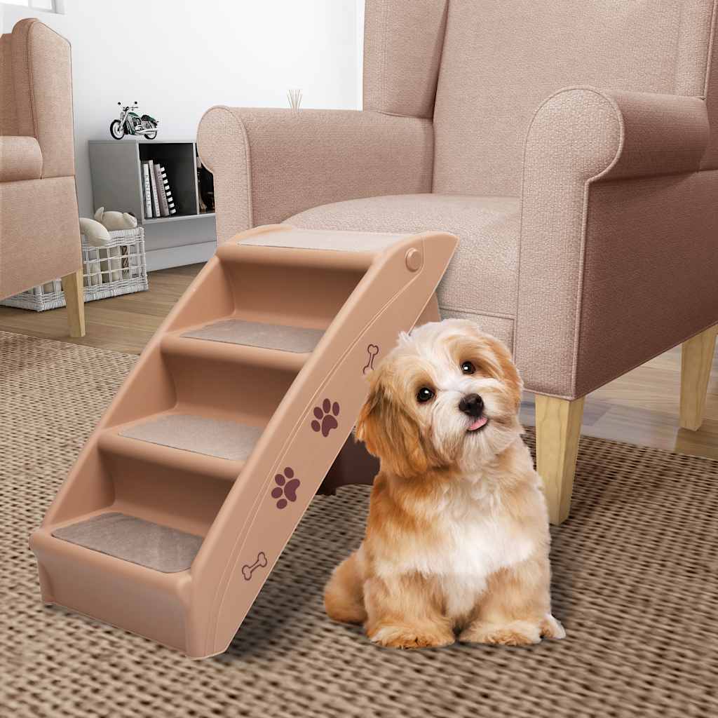 vidaXL Folding Dog Stairs Brown 62x40x49.5 cm
