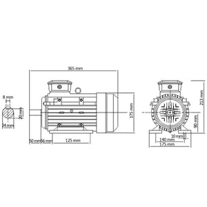 3-Phasen-Elektromotor Aluminium 2,2 kW 3 PS 2-Polig 2840 U/min