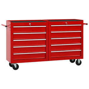 vidaXL 10-Drawer Steel Tool Cabinet Red
