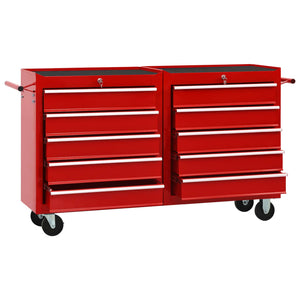 vidaXL 10-Drawer Steel Tool Cabinet Red