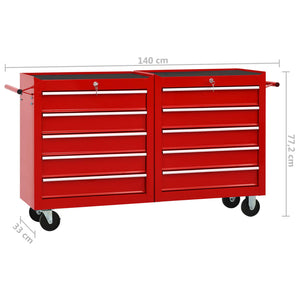 vidaXL 10-Drawer Steel Tool Cabinet Red