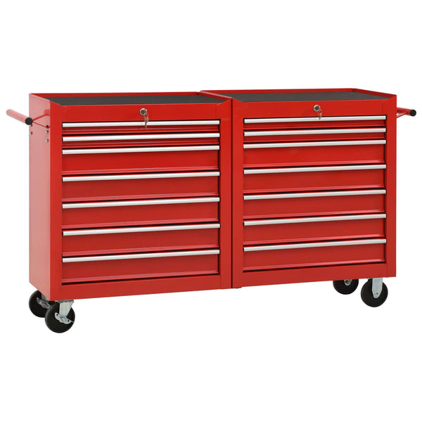 vidaXL 14-Drawer Steel Rolling Tool Cabinet Red