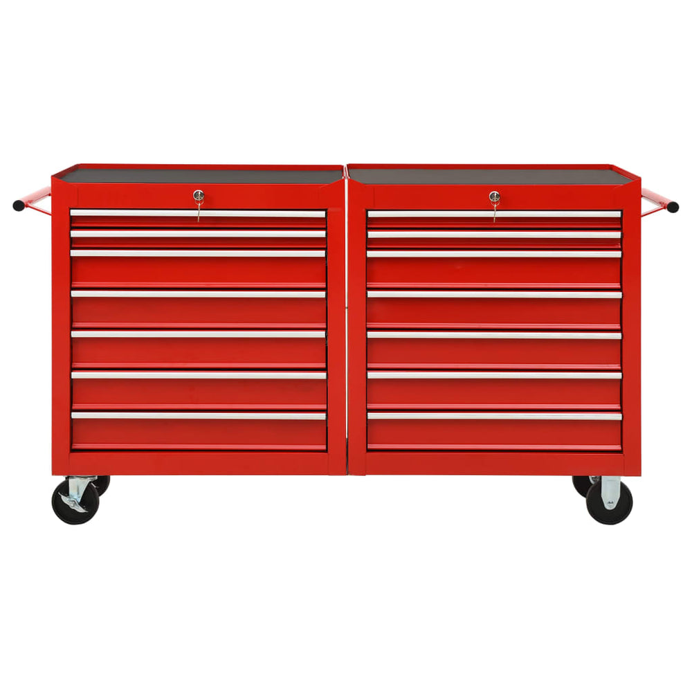 vidaXL 14-Drawer Steel Rolling Tool Cabinet Red