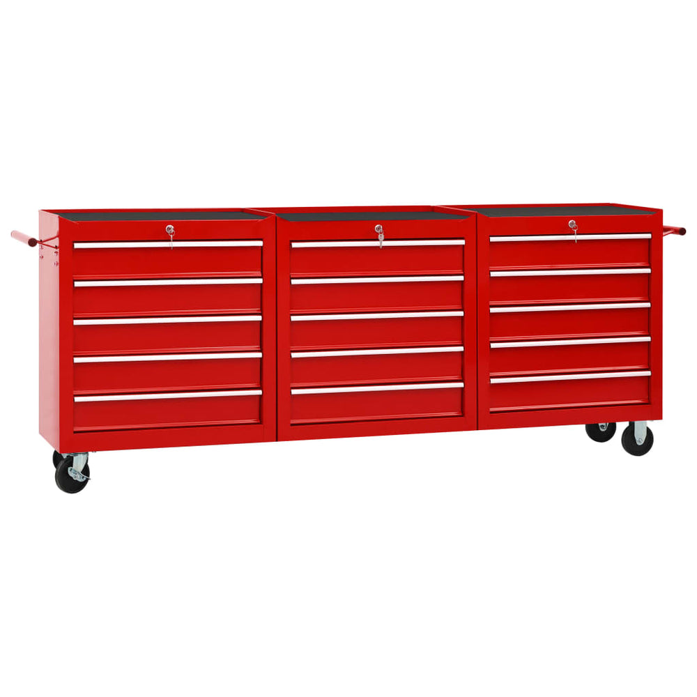 vidaXL 15-Drawer Steel Tool Trolley Red