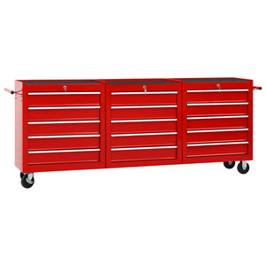 vidaXL 15-Drawer Steel Tool Trolley Red