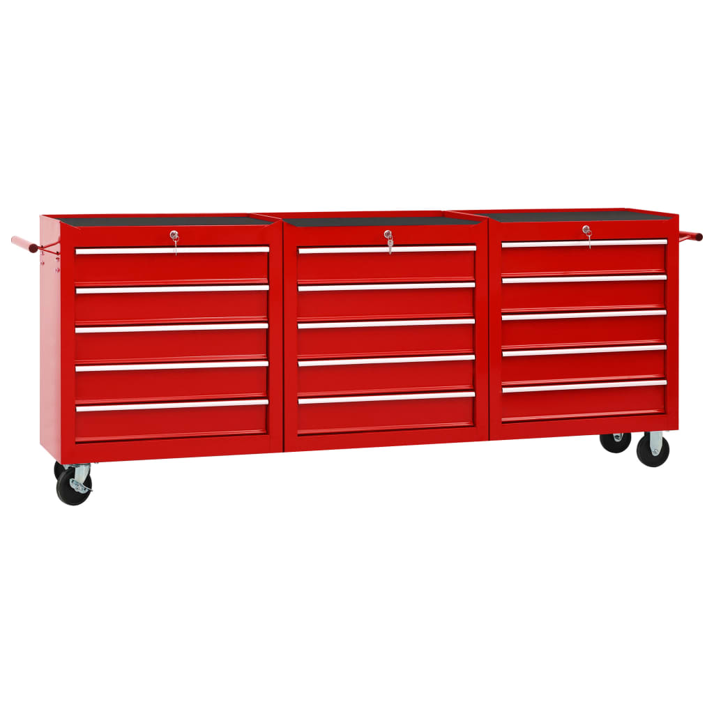 vidaXL 15-Drawer Steel Tool Trolley Red