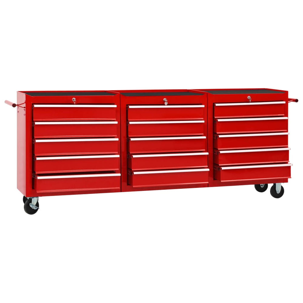 vidaXL 15-Drawer Steel Tool Trolley Red