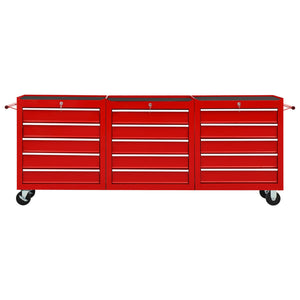 vidaXL 15-Drawer Steel Tool Trolley Red