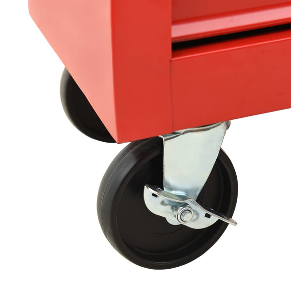 vidaXL 15-Drawer Steel Tool Trolley Red