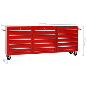 vidaXL 15-Drawer Steel Tool Trolley Red