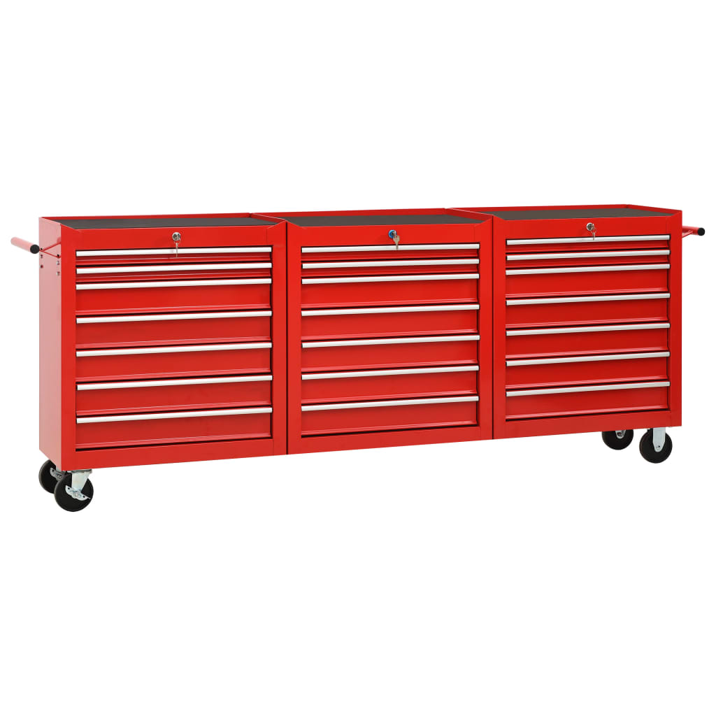 vidaXL 21-Drawer Steel Tool Trolley Red