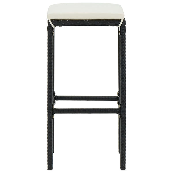 vidaXL Bar Stools with Cushions 2 pcs Black Poly Rattan