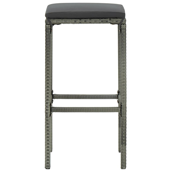 vidaXL Bar Stools with Cushions 2 pcs Grey Poly Rattan