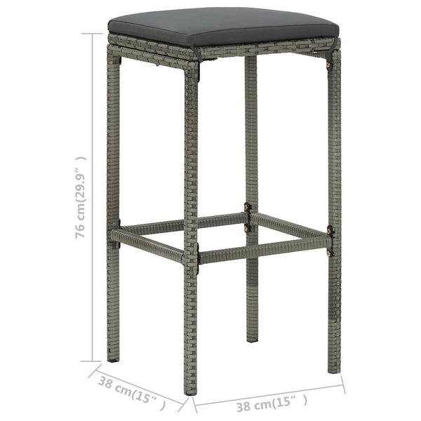 vidaXL Bar Stools with Cushions 2 pcs Grey Poly Rattan