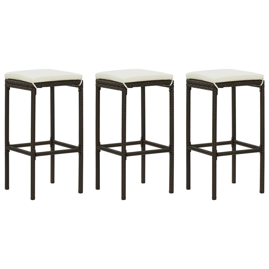 vidaXL Bar Stools with Cushions 3 pcs. Brown Poly Rattan
