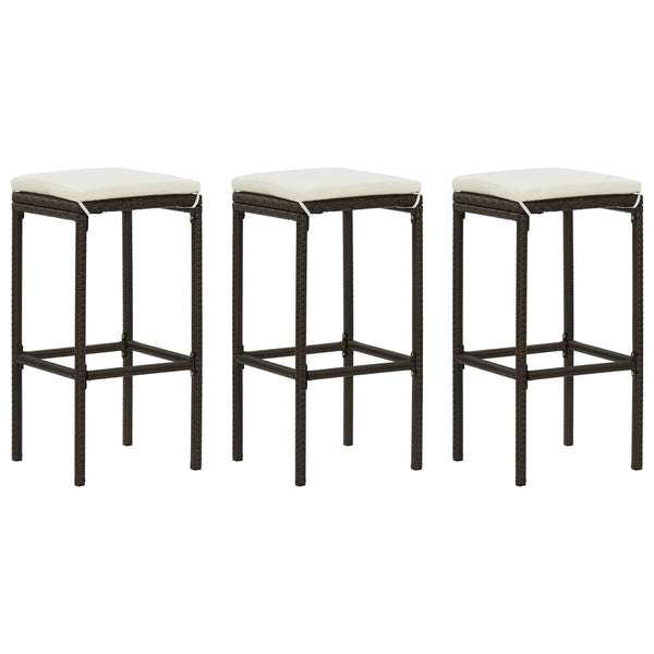 vidaXL Bar Stools with Cushions 3 pcs. Brown Poly Rattan