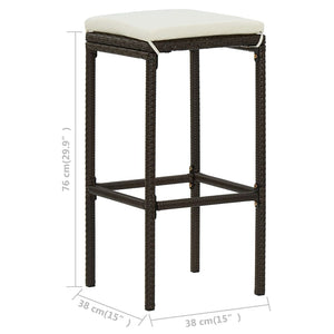 vidaXL Bar Stools with Cushions 3 pcs. Brown Poly Rattan