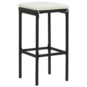 vidaXL Bar Stools with Cushions 3 pcs Black Poly Rattan