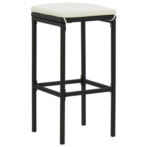 vidaXL Bar Stools with Cushions 3 pcs Black Poly Rattan