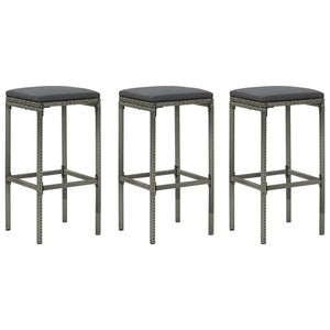 vidaXL Bar Stools with Cushions 3 pcs. Gray Poly Rattan