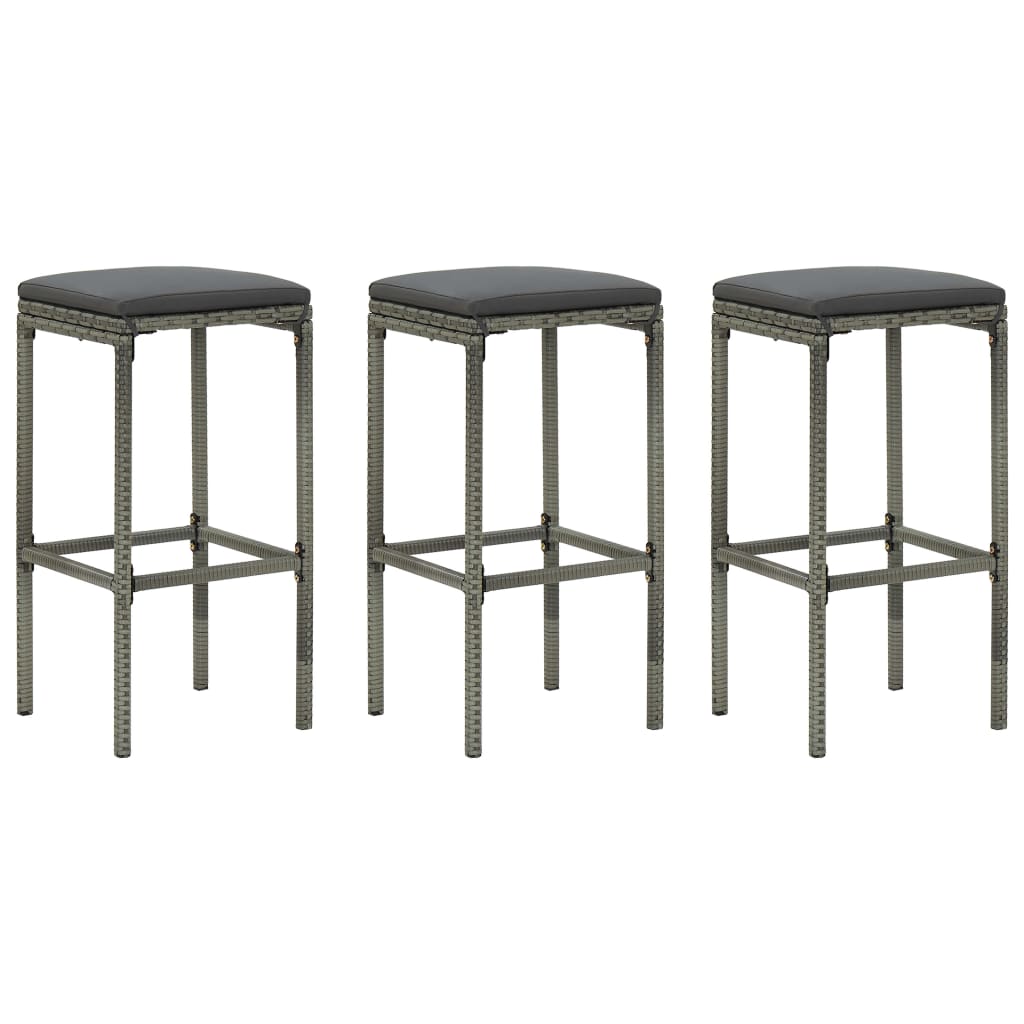 vidaXL Bar Stools with Cushions 3 pcs. Gray Poly Rattan