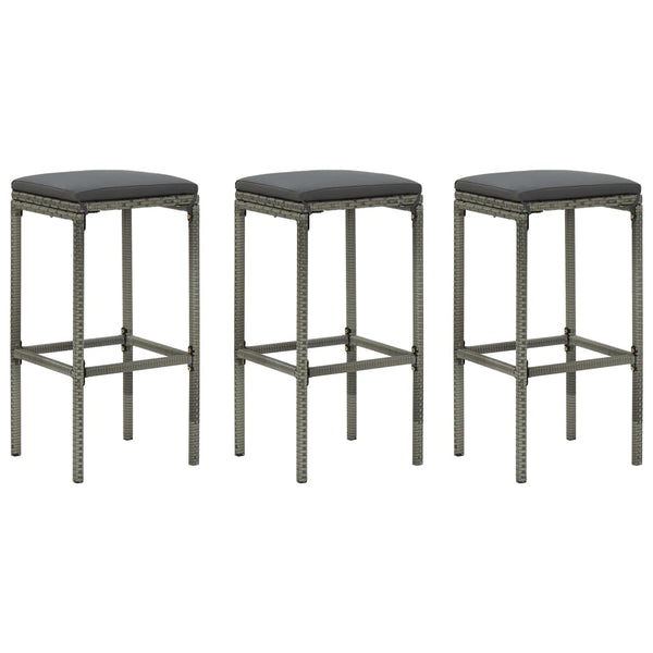 vidaXL Bar Stools with Cushions 3 pcs. Gray Poly Rattan