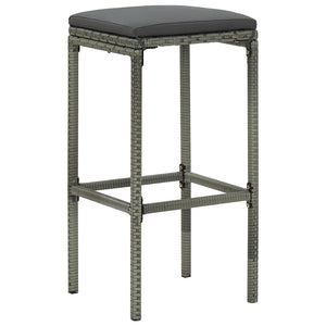 vidaXL Bar Stools with Cushions 3 pcs. Gray Poly Rattan