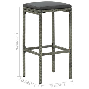 vidaXL Bar Stools with Cushions 3 pcs. Gray Poly Rattan