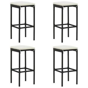 vidaXL Bar Stools with Cushions 4 pcs Black Poly Rattan