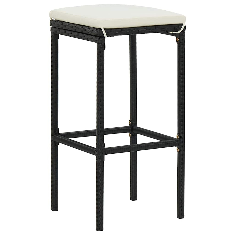 vidaXL Bar Stools with Cushions 4 pcs Black Poly Rattan