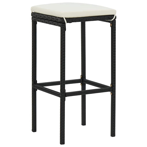 vidaXL Bar Stools with Cushions 4 pcs Black Poly Rattan