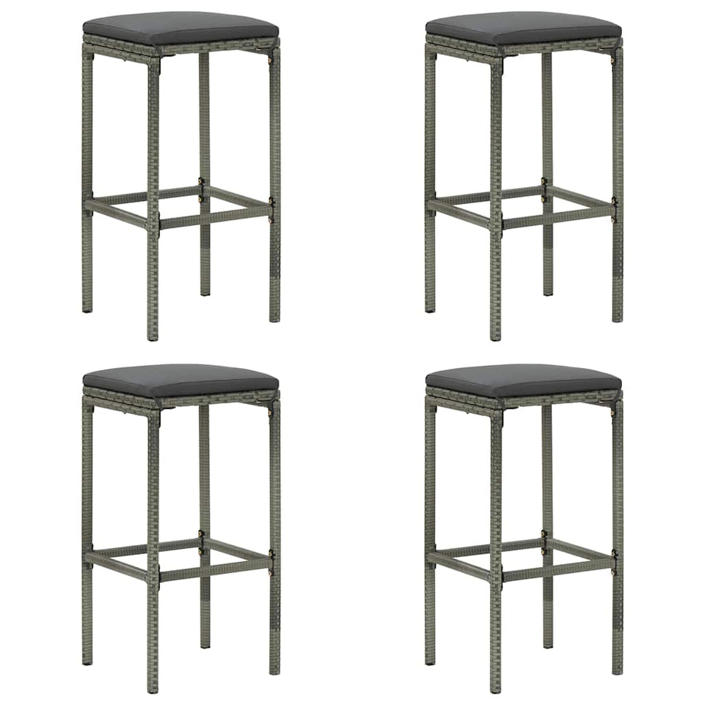 vidaXL Bar Stools with Cushions 4 pcs Grey Poly Rattan