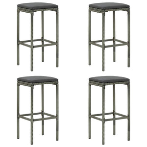 vidaXL Bar Stools with Cushions 4 pcs Grey Poly Rattan