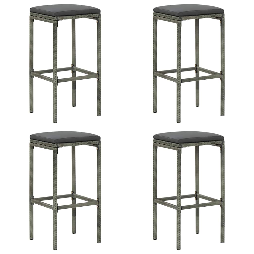 vidaXL Bar Stools with Cushions 4 pcs Grey Poly Rattan