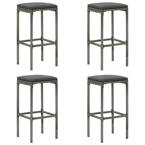 vidaXL Bar Stools with Cushions 4 pcs Grey Poly Rattan
