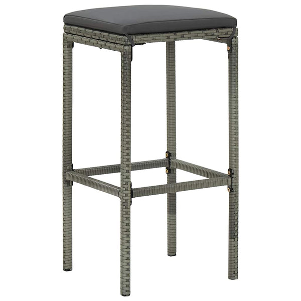 vidaXL Bar Stools with Cushions 4 pcs Grey Poly Rattan