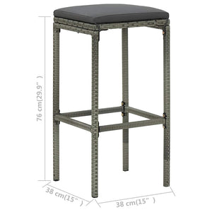vidaXL Bar Stools with Cushions 4 pcs Grey Poly Rattan