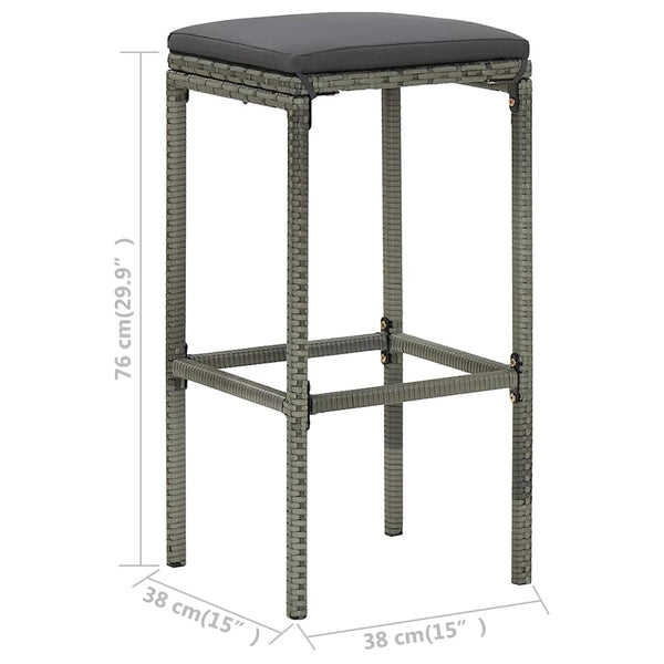 vidaXL Bar Stools with Cushions 4 pcs Grey Poly Rattan