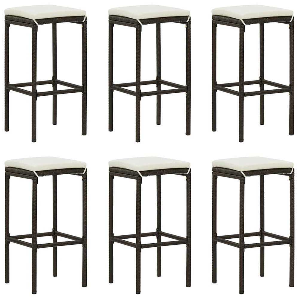 vidaXL Bar Stools with Cushions 6 pcs. Brown Poly Rattan