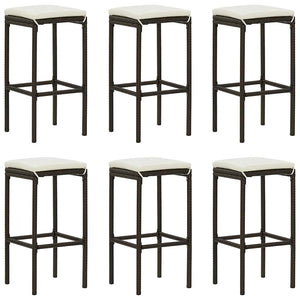 vidaXL Bar Stools with Cushions 6 pcs. Brown Poly Rattan