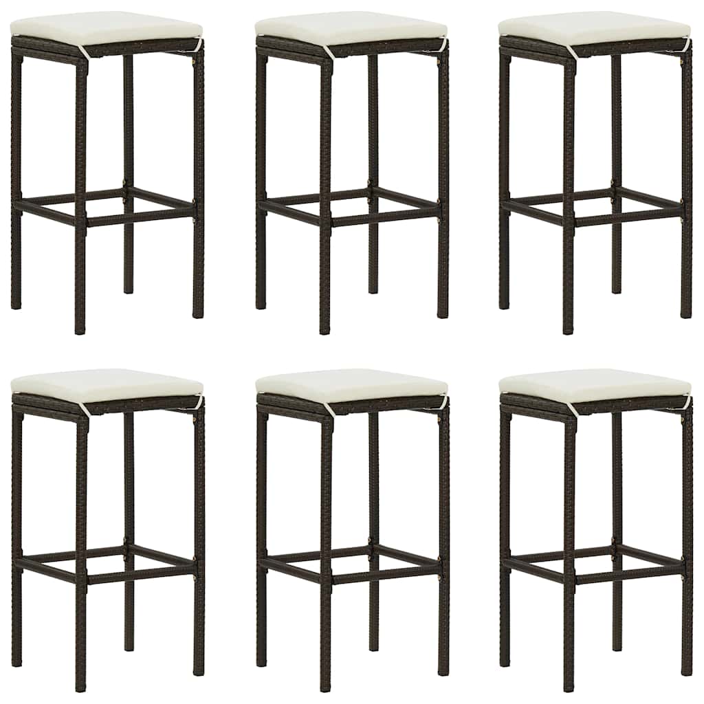 vidaXL Bar Stools with Cushions 6 pcs. Brown Poly Rattan