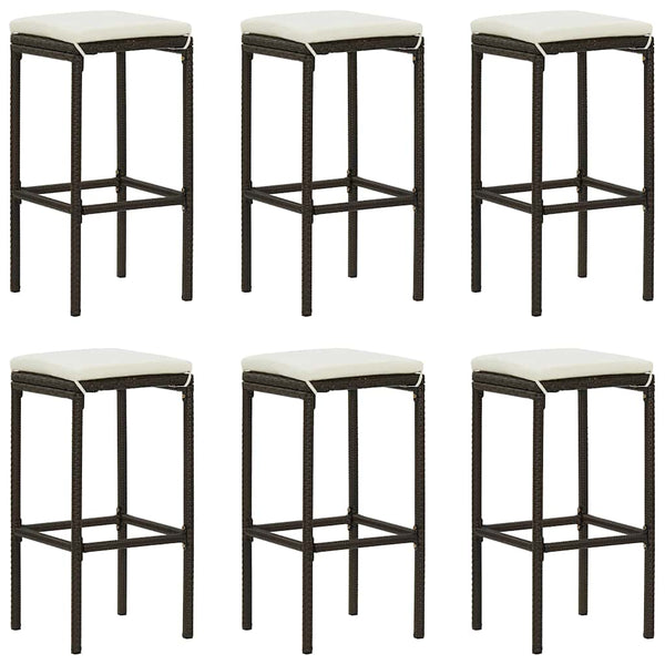 vidaXL Bar Stools with Cushions 6 pcs. Brown Poly Rattan
