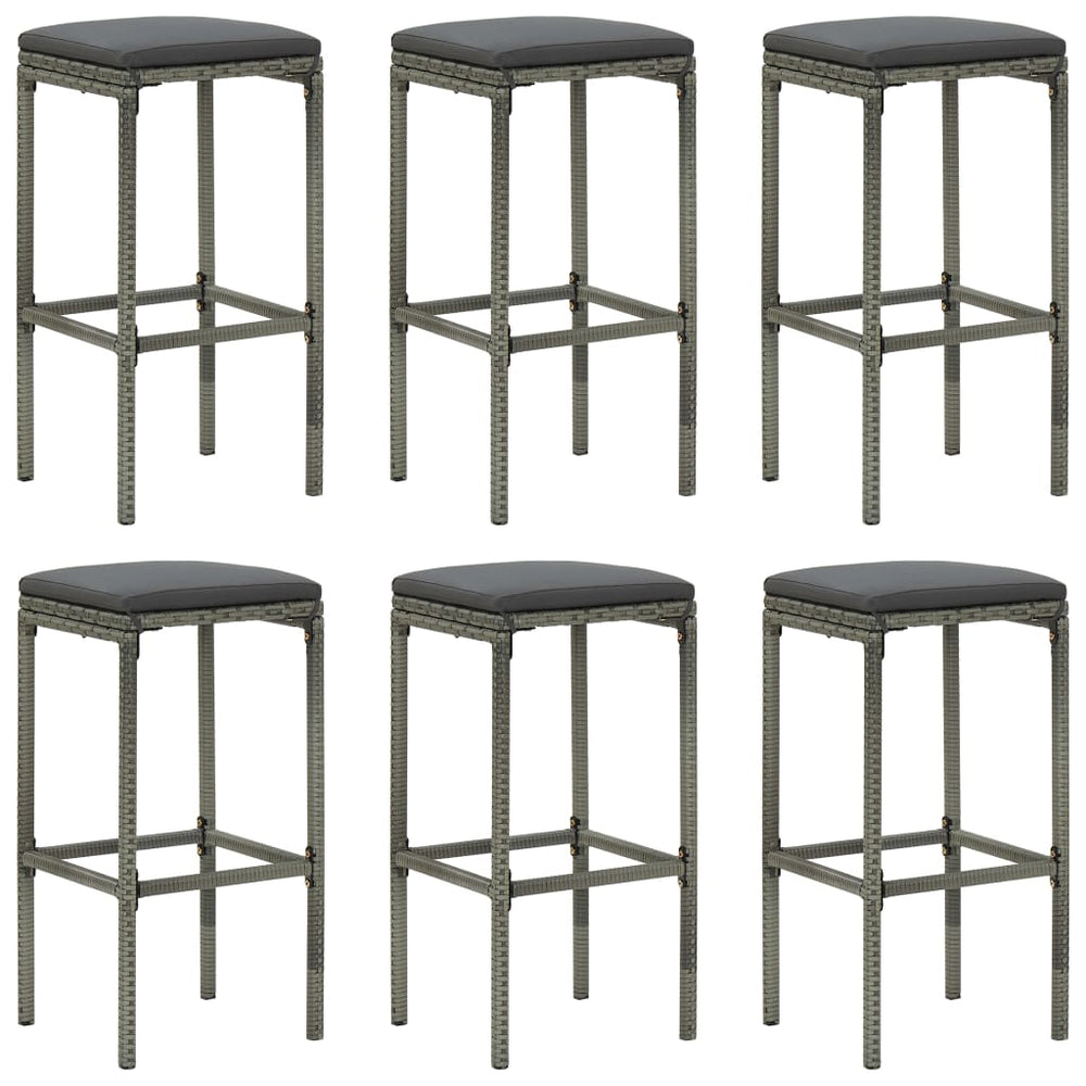 vidaXL Bar Stools with Cushions 6 pcs. Grey Poly Rattan