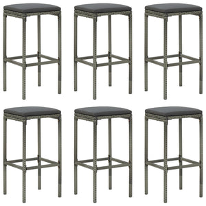 vidaXL Bar Stools with Cushions 6 pcs. Grey Poly Rattan