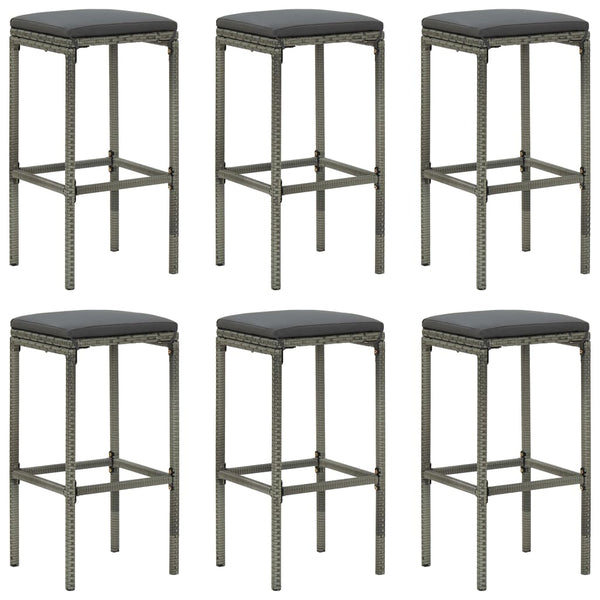 vidaXL Bar Stools with Cushions 6 pcs. Grey Poly Rattan