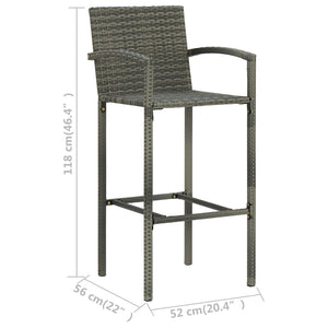 vidaXL Bar Stools 2 pcs Grey Poly Rattan