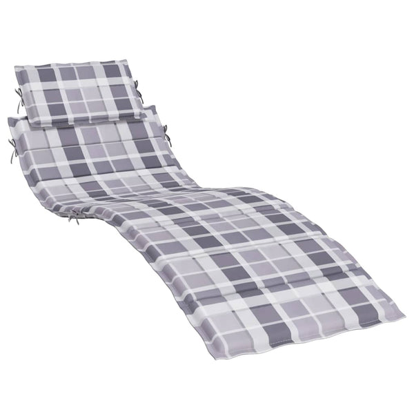 vidaXL Sun Lounger Cushion Grey Checkered Pattern 186x58x4 cm Oxford Fabric