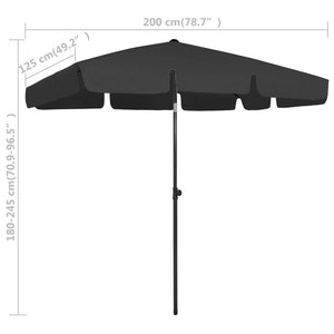 vidaXL Beach Umbrella Black 200x125 cm
